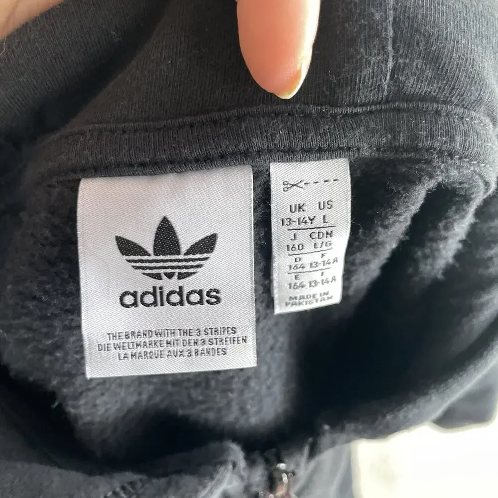 Adidas Archive Hoodie Sweatshirt Boys Youth Large 13-14Y Black Printed Logo